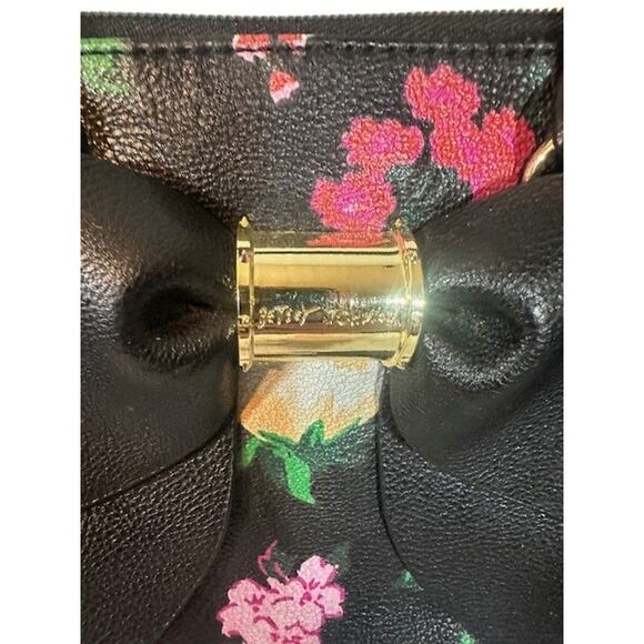 Betsey Johnson Black Multi Color Floral Dome Top Handle Zipper Bag Women - Picture 4 of 10